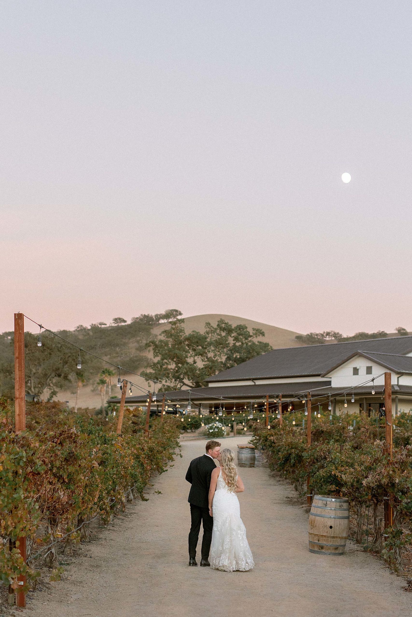 Twilight photo of bride and groom at their Cass Winery wedding in Paso Robles