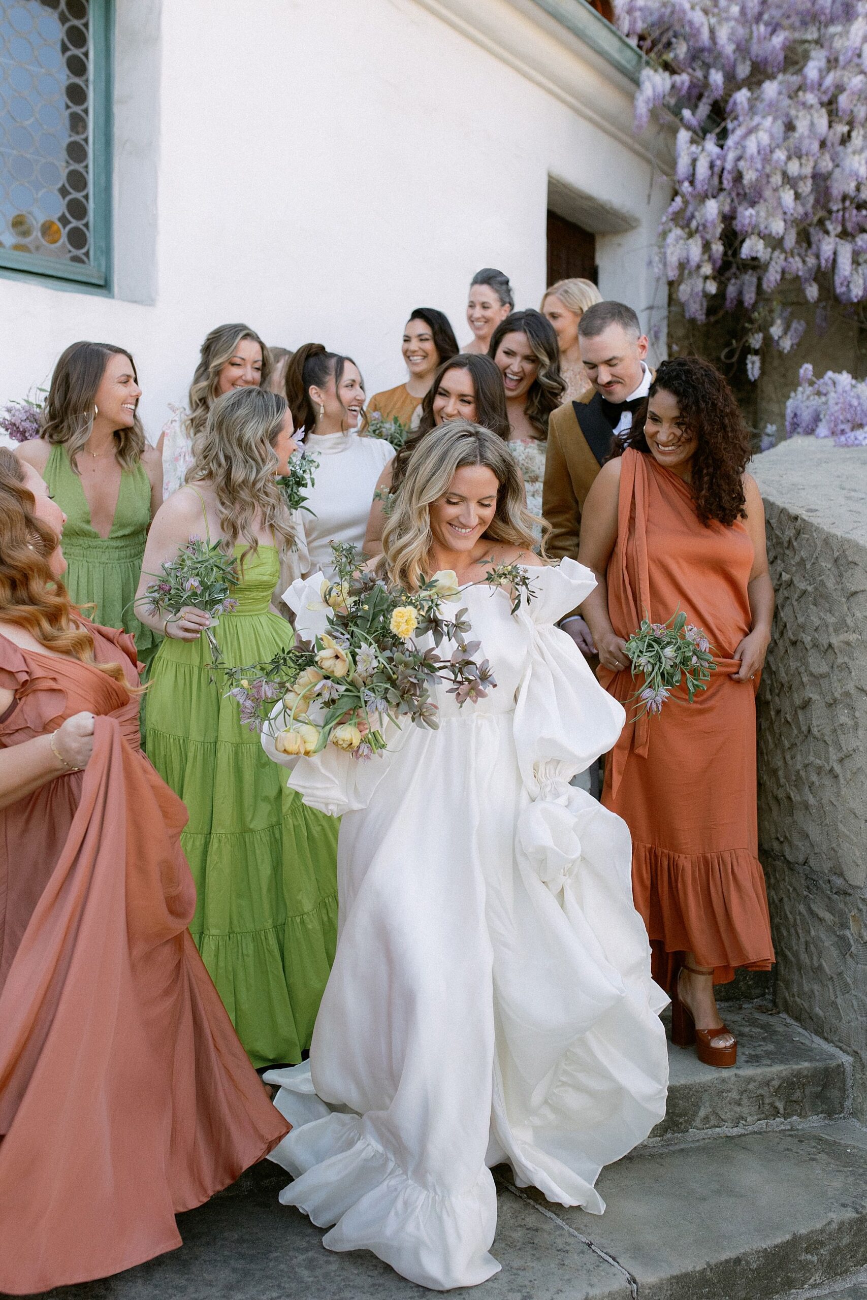 Orange and green bridesmaid dresses