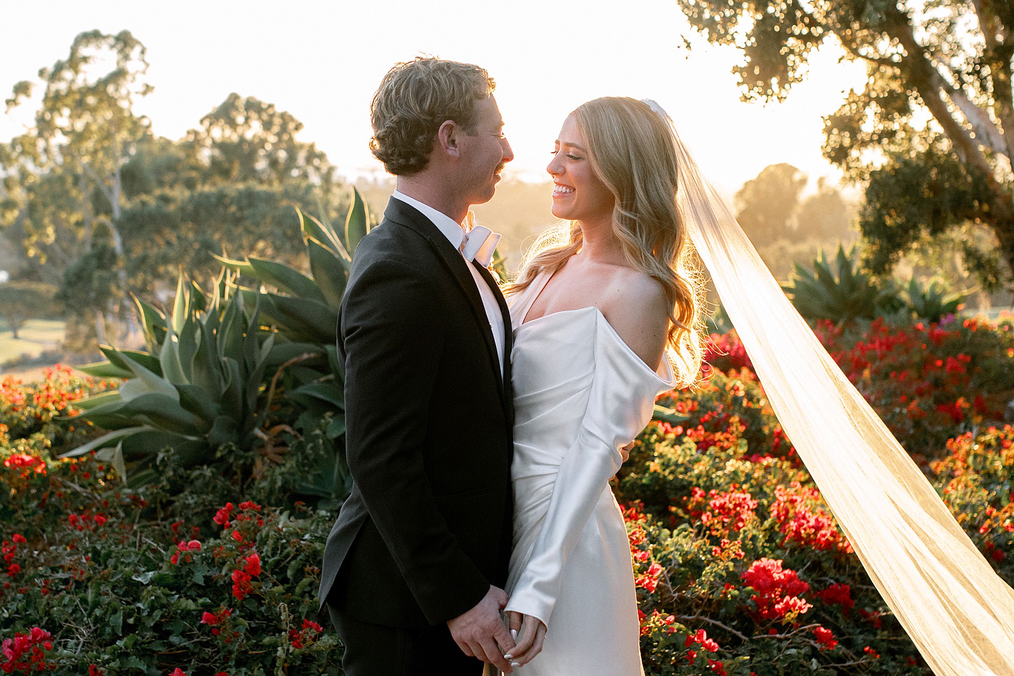 Bride and groom sunset portraits in Santa Barbara