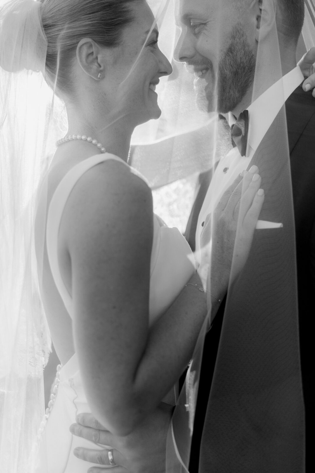 Black and white wedding day portrait