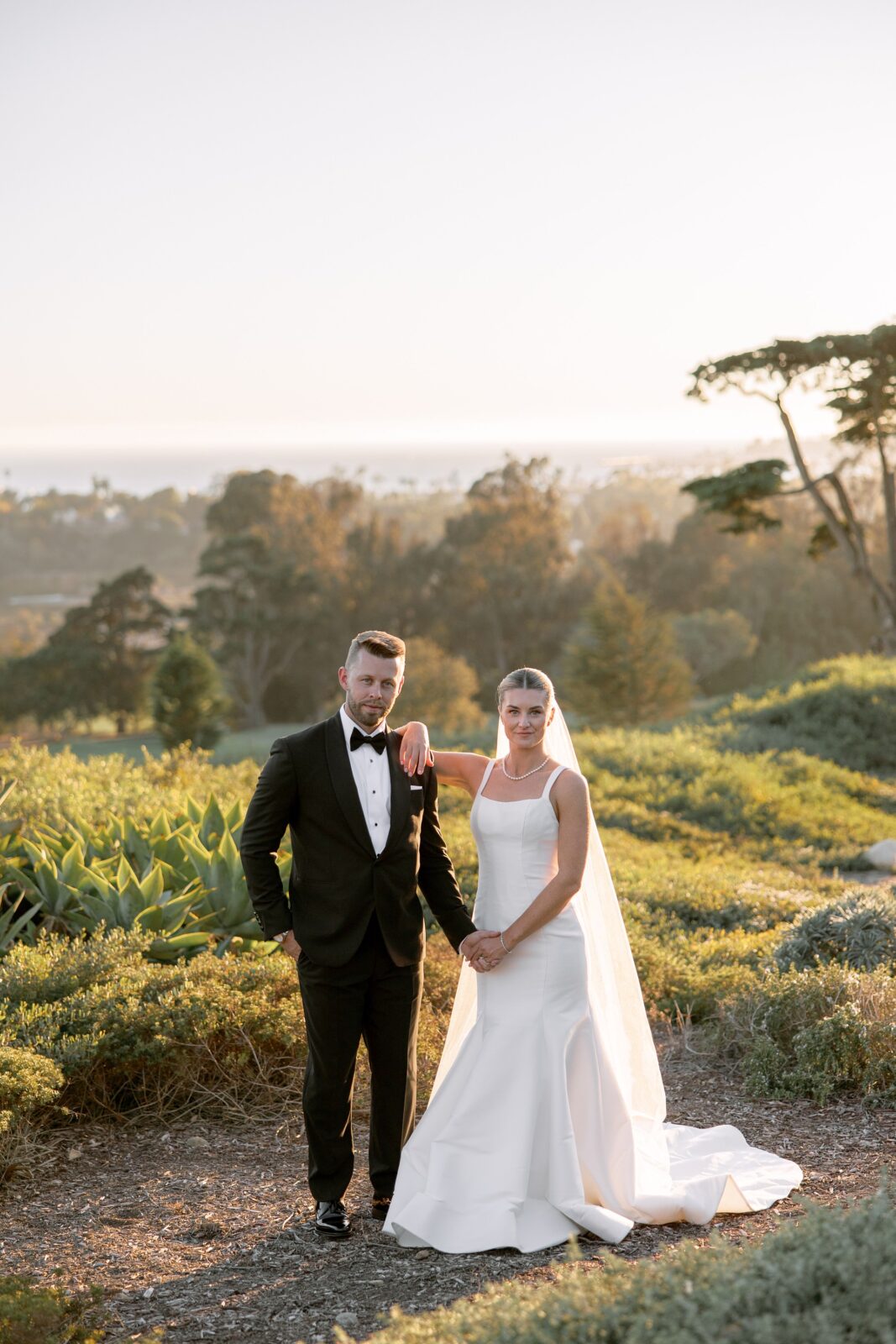 Bride and groom sunset photo