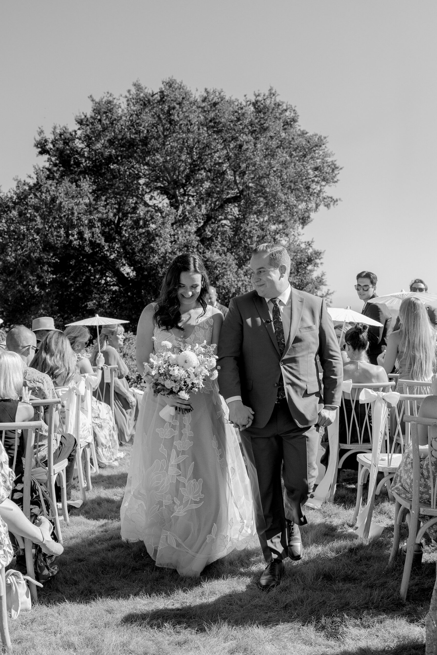 black and white bride and groom wedding photo