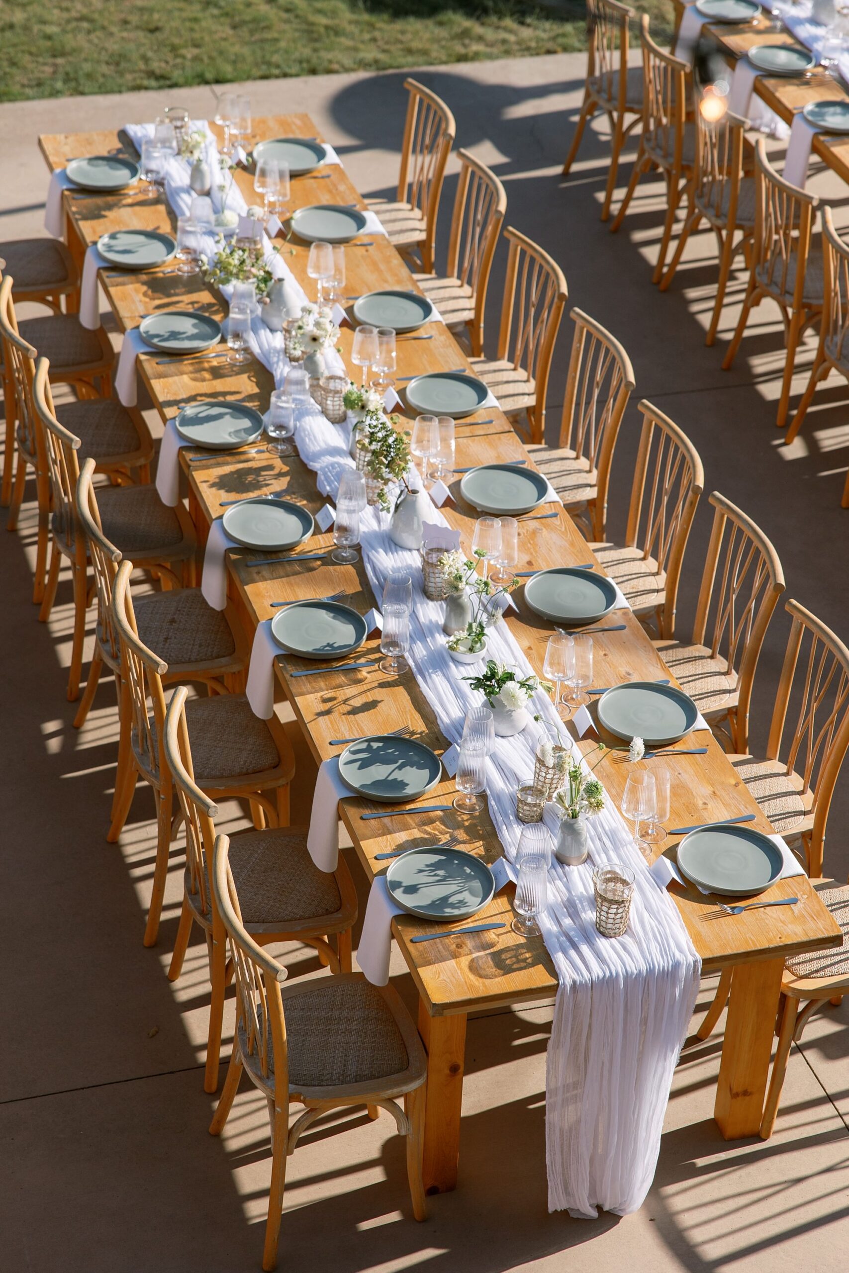 Overhead view of wedding reception tables
