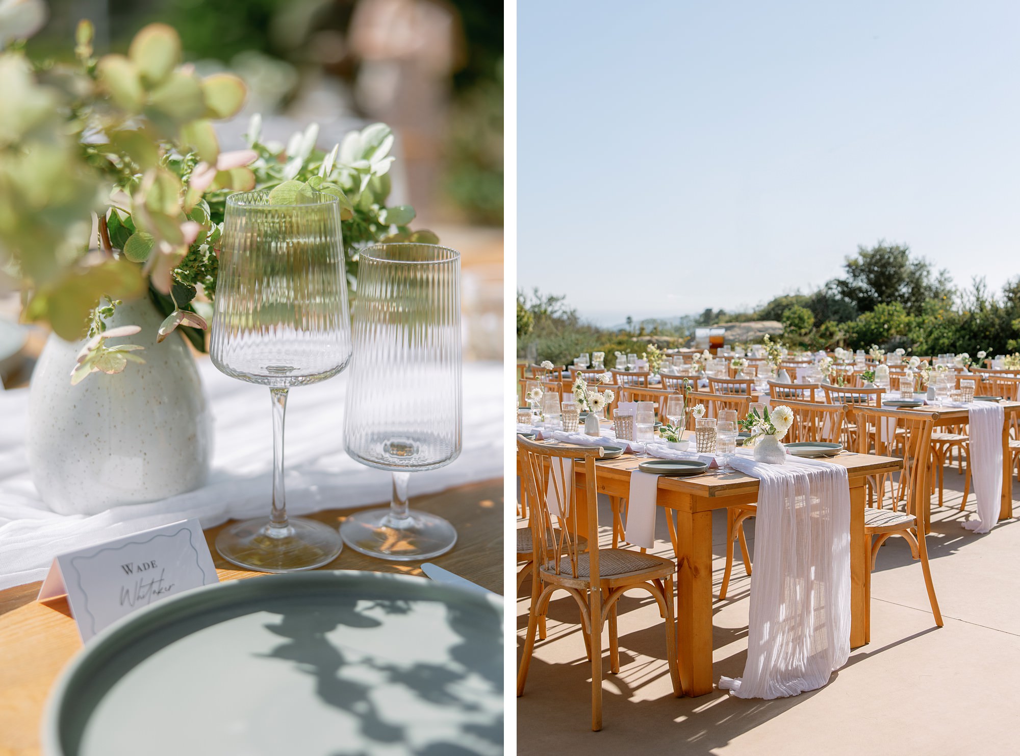 Green and white wedding reception details