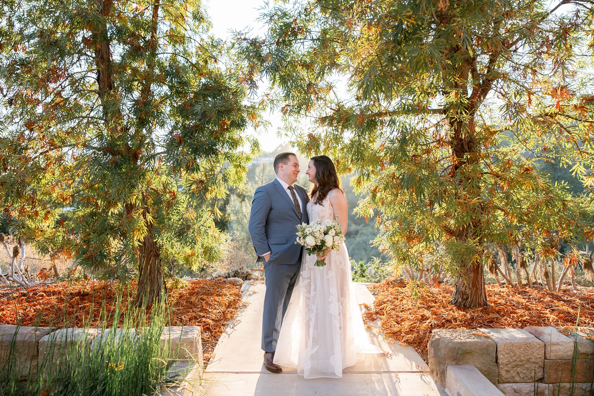 Bride and groom at their Santa Barbara Botanic Garden wedding