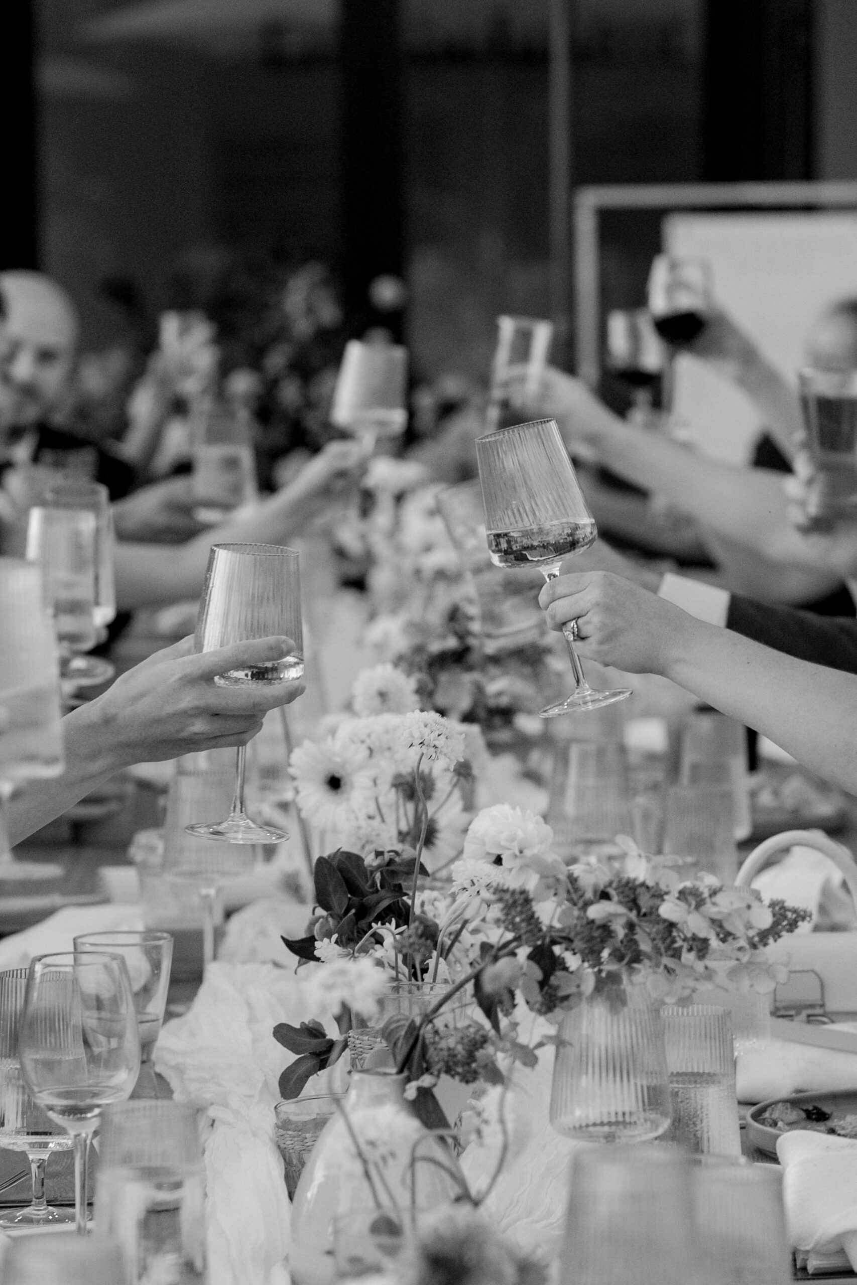 Cheers during wedding reception
