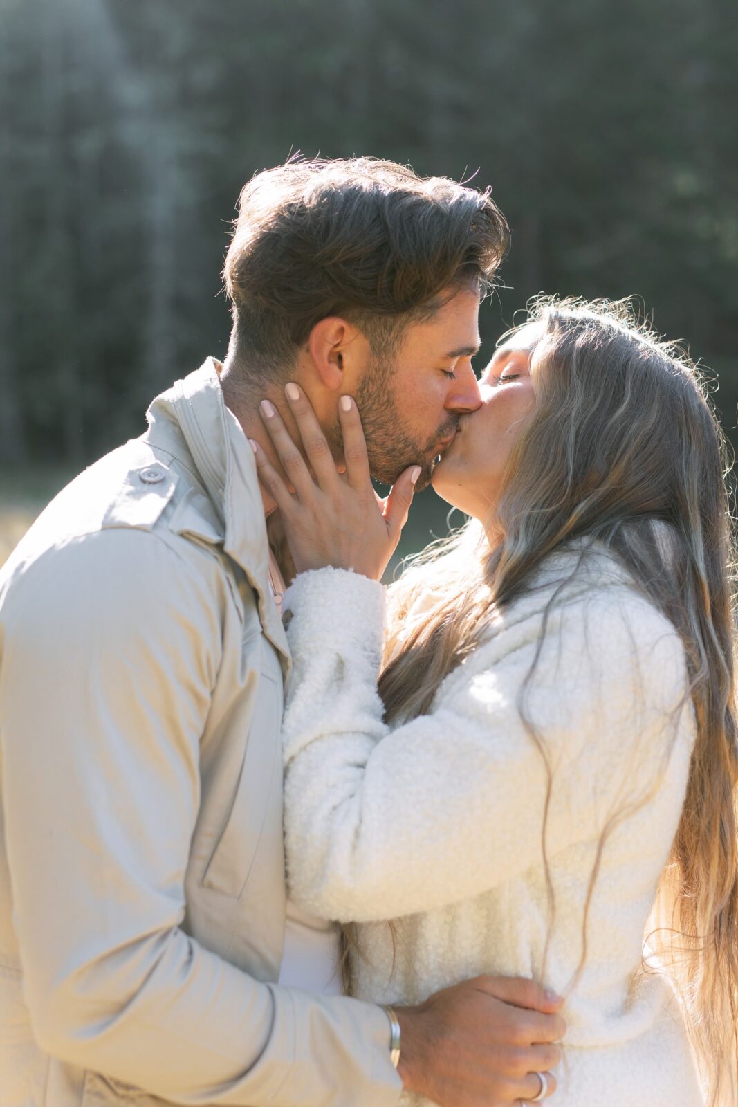 Couple kisses during their engagement photo session in Northern California