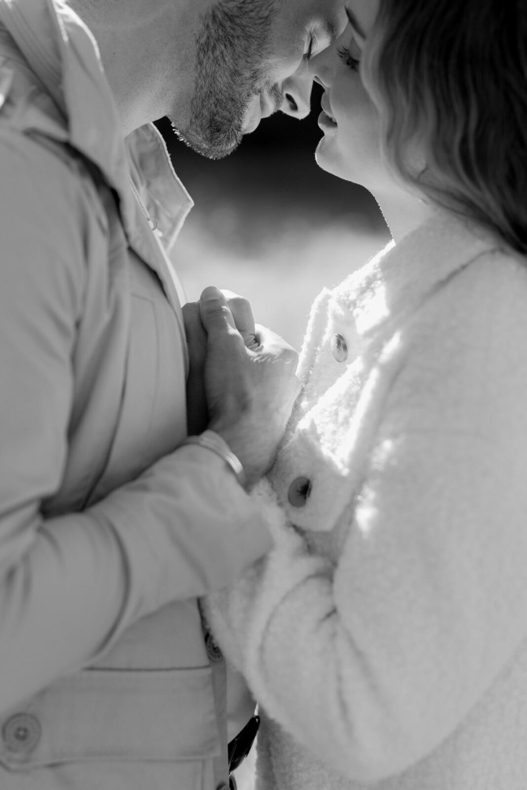 Black and white California engagement session photos